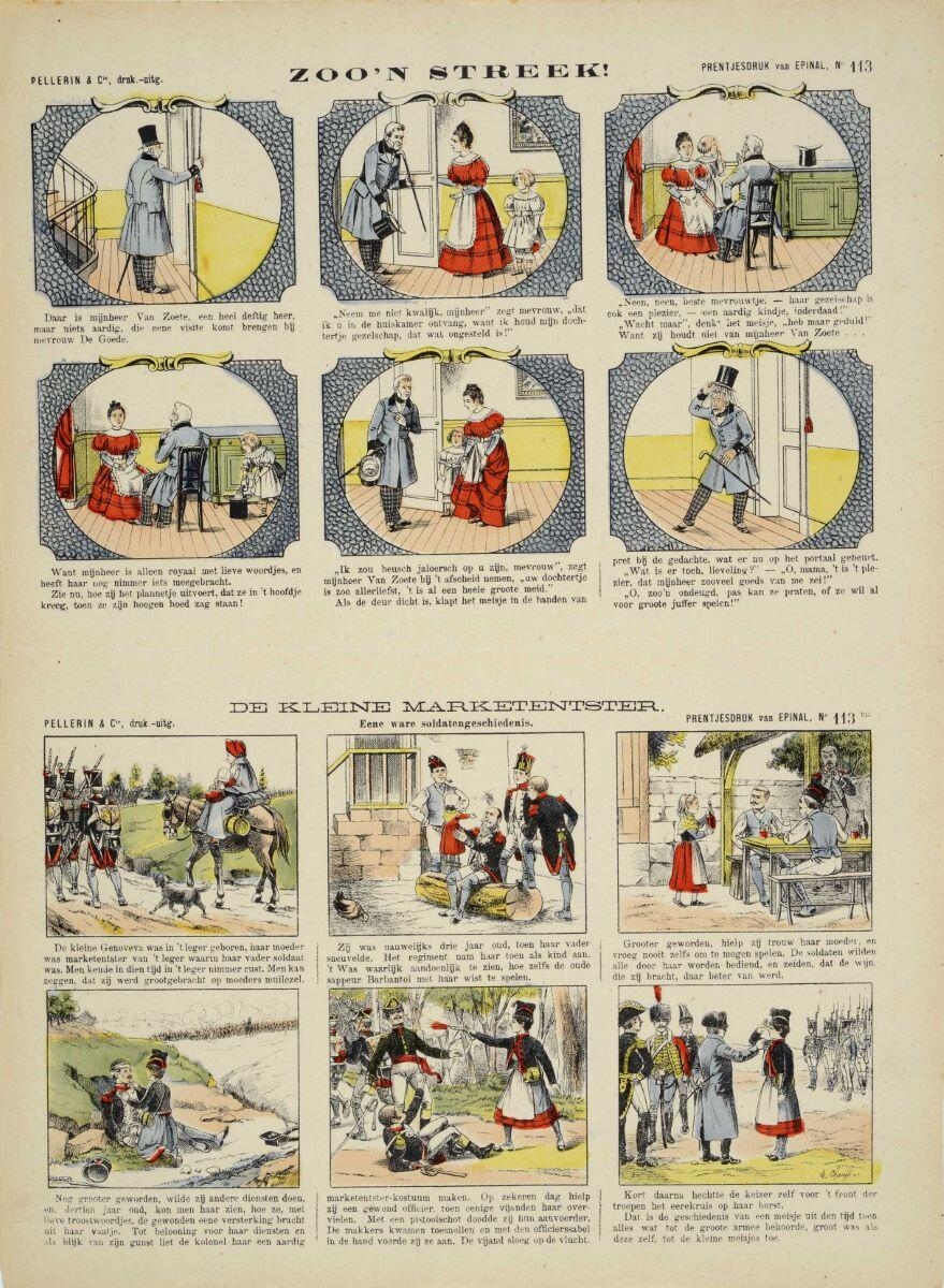 ZOO'N STREEK ! / DE KLEINE MARKETENTSTER. / Eene ware soldatengeschiedenis. (titre inscrit, néerl.) ; Quelle région ! / La petite cantinière / Une véritable histoire de soldat (titre factice), Alfred Chauffour, 1899-1921