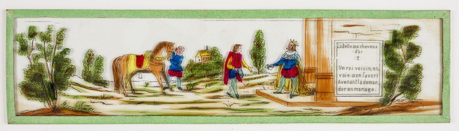 La belle aux cheveux / d'or 2 (titre inscrit) ; plaque de verre n° 2 pour lanterne magique (titre factice)_0