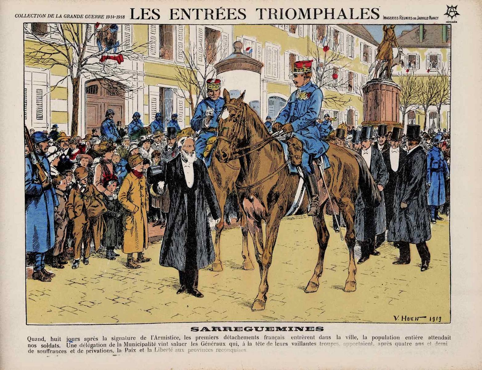 LES ENTRÉES TRIOMPHALES / SARREGUEMINES (titre inscrit), Victor Huen, 1919