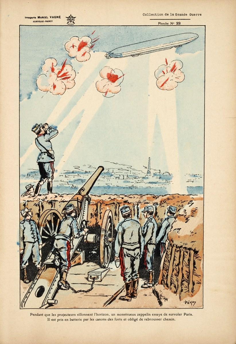 Attaque d'un zeppelin Allemand éclairé par des projecteurs (titre factice), Paul Adolphe Kauffmann, 1920 avant