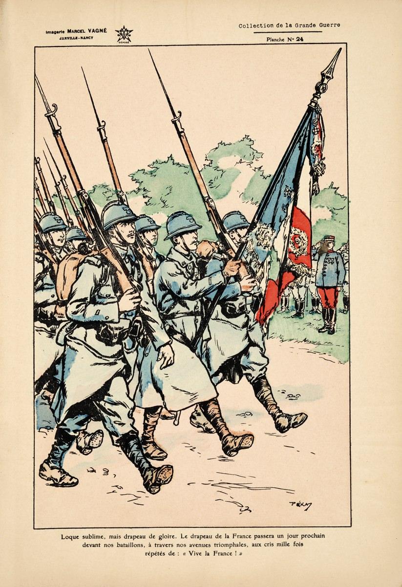 Défilé des soldats avec le drapeau français (titre factice), Paul Adolphe Kauffmann, 1920 avant