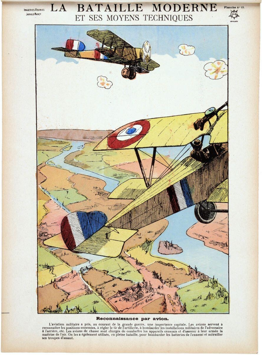 LA BATAILLE MODERNE / ET SES MOYENS TECHNIQUES / Reconnaissance par avion. (titre inscrit), Victor Huen, 1919 vers