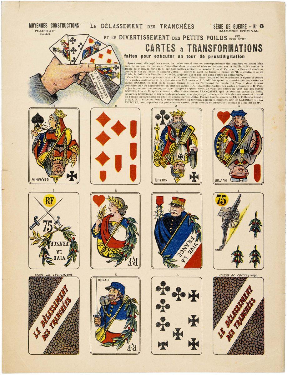 LE  DÉLASSEMENT DES TRANCHÉES / ET LE DIVERTISSEMENT DES PETITS POILUS DES / DEUX SEXES / CARTES À TRANSFORMATIONS / faites pour exécuter un tour de prestidigitation (titre inscrit), Louis Georges Albert Morinet, 1915