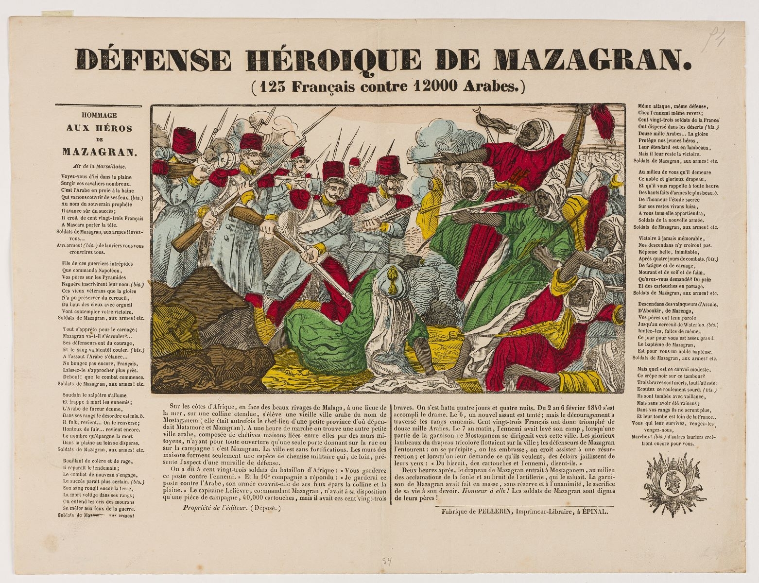 DÉFENSE HÉROIQUE DE MAZAGRAN. / (123 Français contre 12000 Arabes.) (titre inscrit)_0