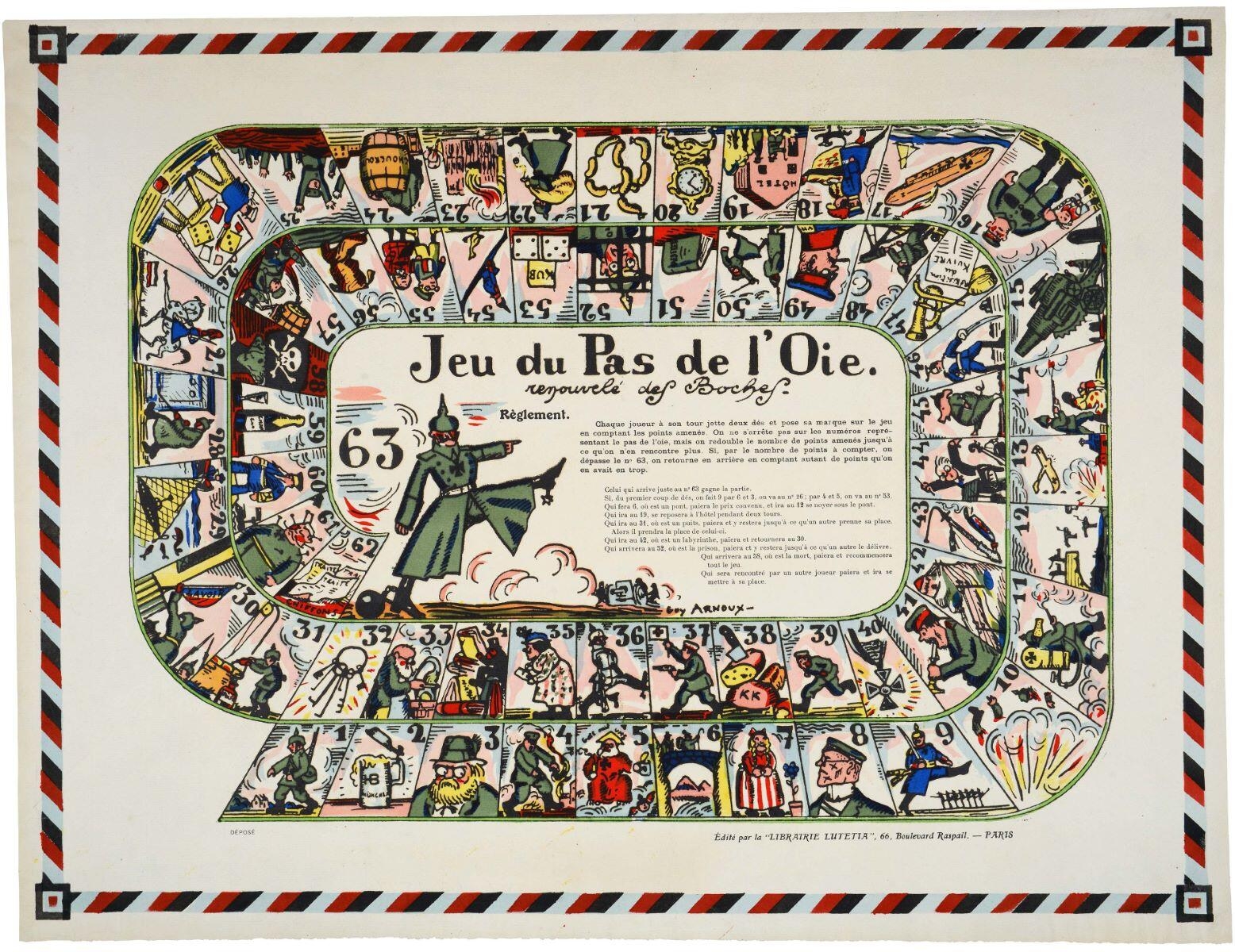 Jeu du Pas de l'Oie. / renouvelé des Boches. (titre inscrit), Guy Arnoux, 1916 vers