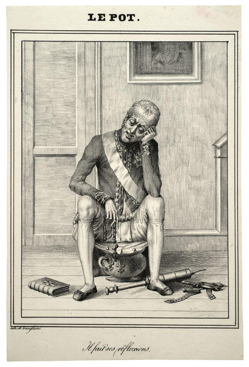 LE POT. / Il fait ses réflexions. (titre inscrit), Pierre Langlumé, 1830 dépôt légal