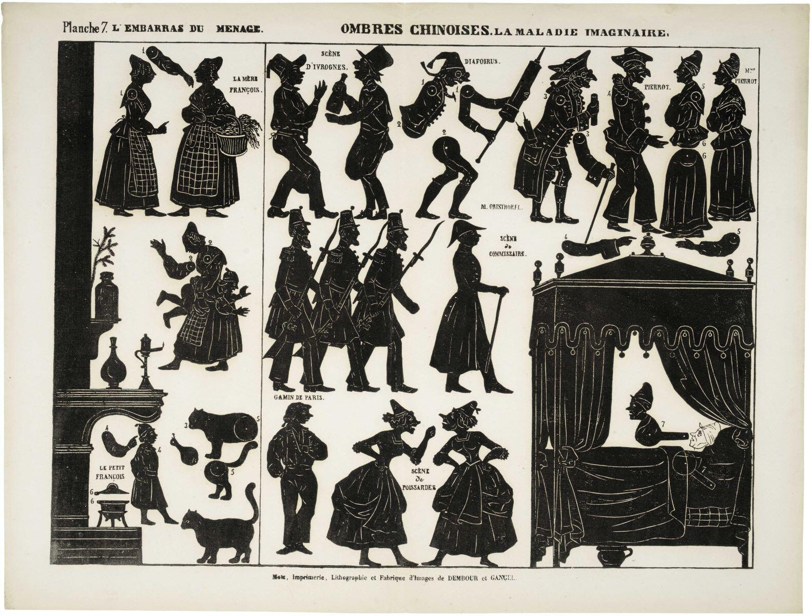 Planche 7. L'EMBARRAS DU MENAGE. OMBRES CHINOISES. LA MALADIE IMAGINAIRE. (titre inscrit)_0