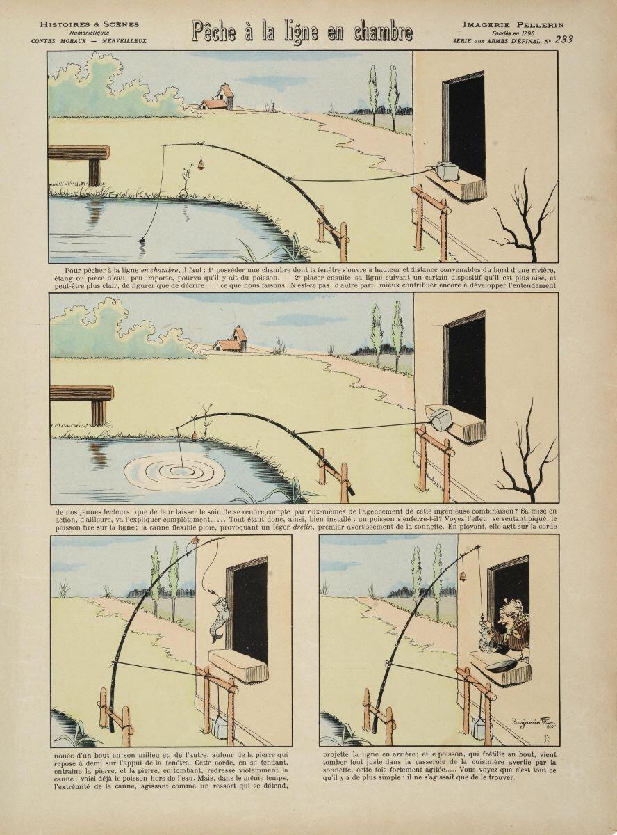 Pêche à la ligne en chambre (titre inscrit), Benjamin Rabier, 1897 dépôt légal