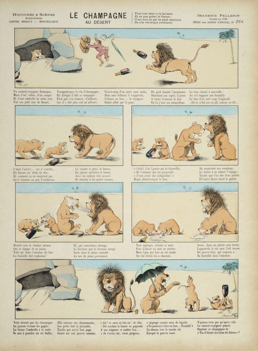 LE CHAMPAGNE / AU DÉSERT (titre inscrit), Benjamin Rabier, 1899 dépôt légal