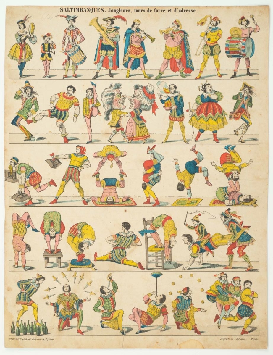 SALTIMBANQUES. Jongleurs, tours de force et d'adresse. (titre inscrit), Pellerin, 1866 avant