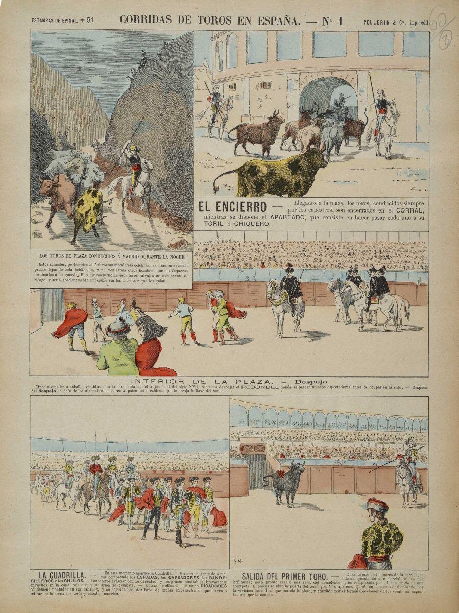 CORRIDAS DE TOROS EN ESPAÑA. - N° 1 (titre inscrit) ; Courses de taureaux en Espagne (titre traduit), Georges Meunier, 1890-1921
