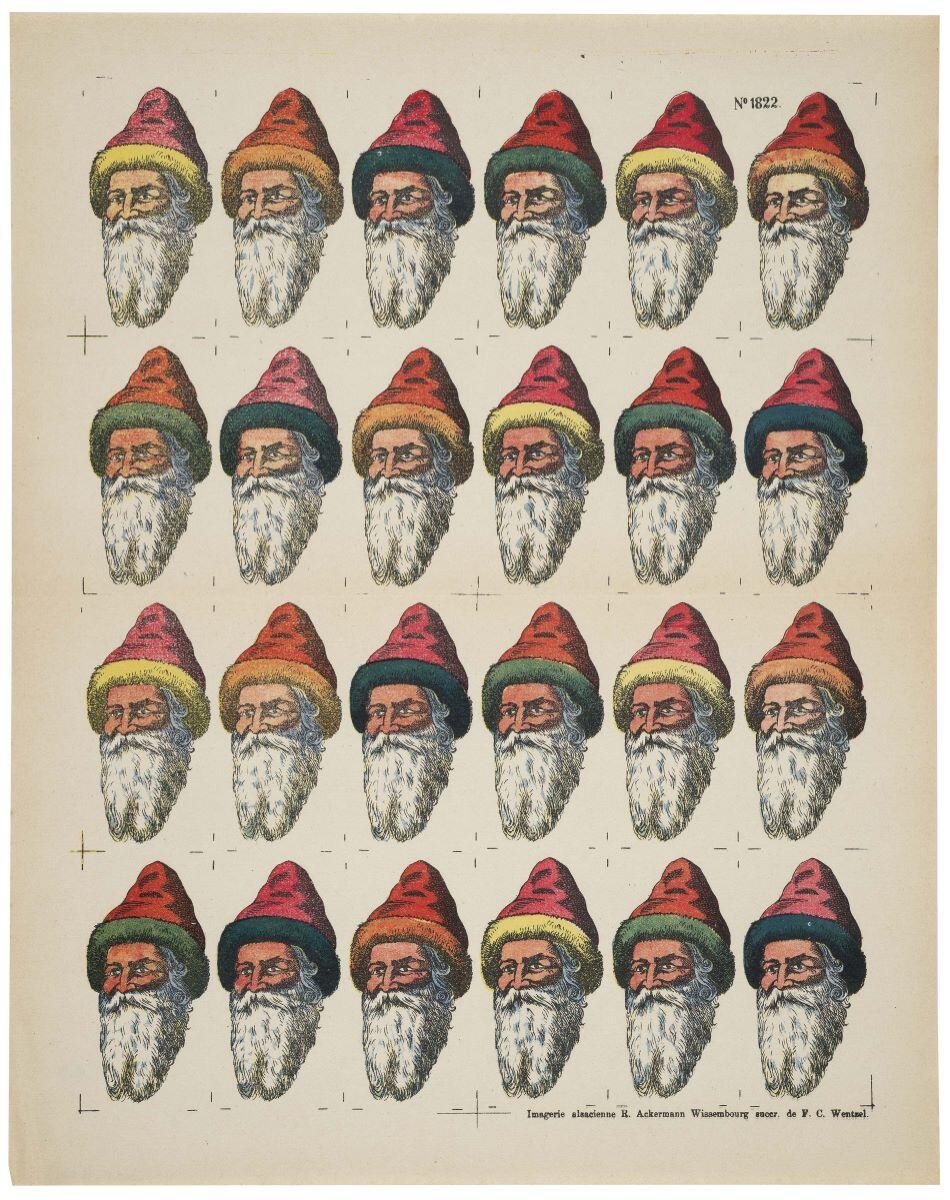N° 1822. (titre inscrit) ; Image pour pâtisserie. Tête de Père Noël (titre factice), René Ackermann, 1906-1913