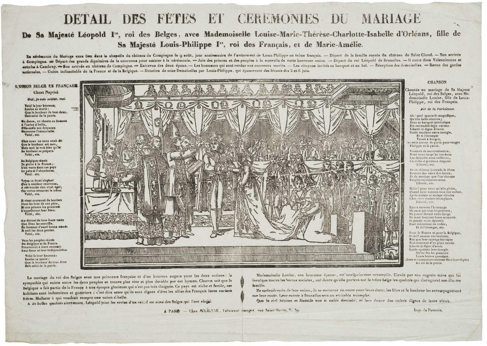 DETAIL DES FÊTES ET CEREMONIES DU MARIAGE / De Sa Majesté Léopold IER, roi des Belges, avec Mademoiselle Louise-Marie-Thérèse-Charlotte-Isabelle d'Orléans, fille de / Sa Majesté Louis-Philippe IER, roi des Français, et de Marie-Amélie. (titre inscrit)_0