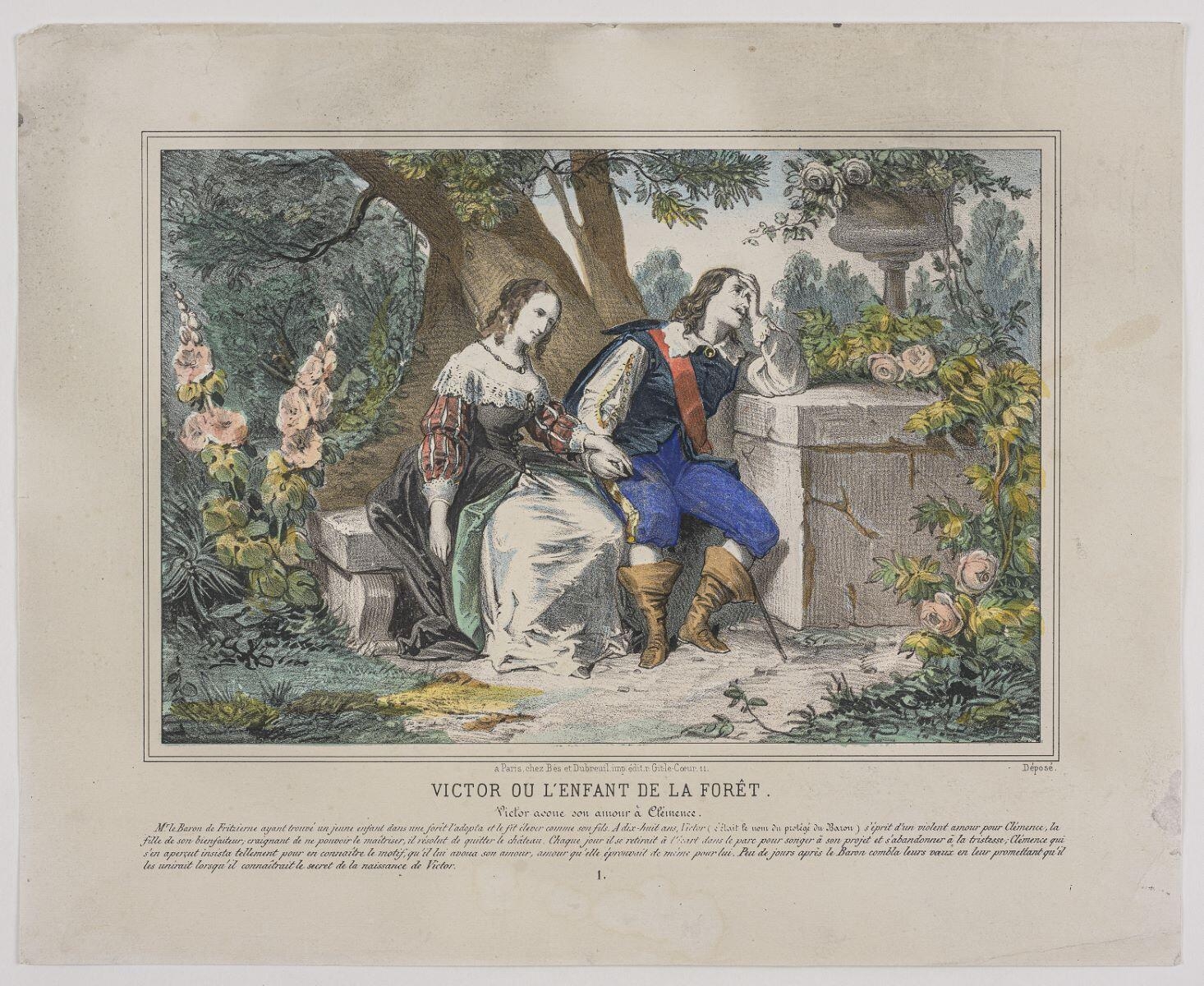 VICTOR OU L'ENFANT DE LA FORÊT. / Victor avoue son amour à Clemence. 1. (titre inscrit), et Dubreuil Bès, 1860 dépôt légal