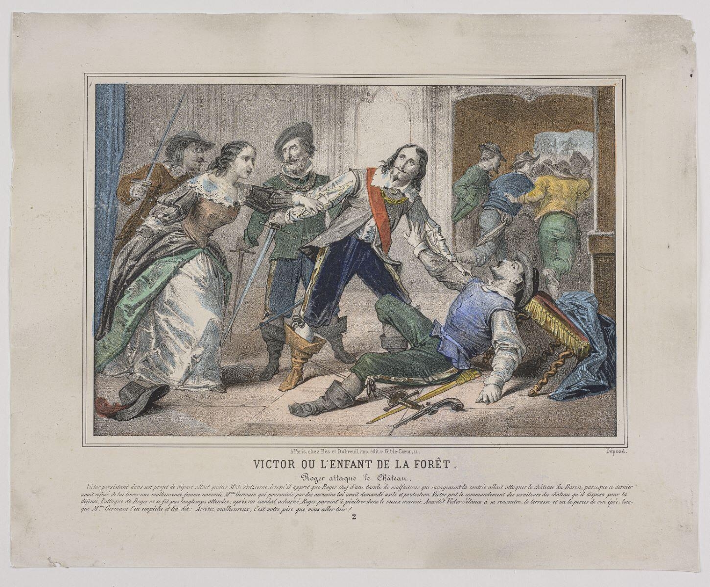 VICTOR OU L'ENFANT DE LA FORÊT. / Roger attaque le Château. 2 (titre inscrit), et Dubreuil Bès, 1860 dépôt légal