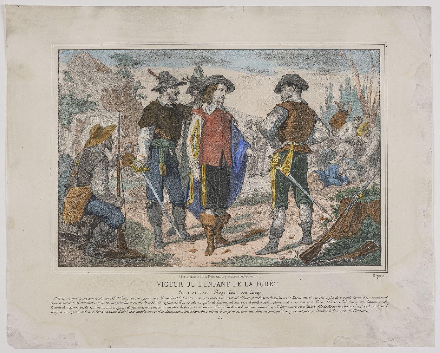 VICTOR OU L'ENFANT DE LA FORÊT. / Victor va trouver Roger dans son Camp. 3. (titre inscrit), et Dubreuil Bès, 1860 dépôt légal