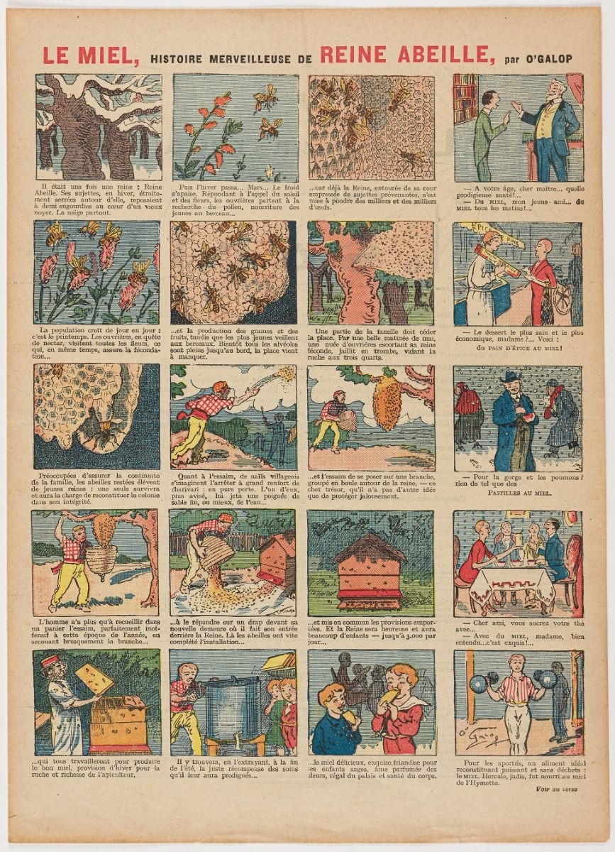 LE MIEL, HISTOIRE MERVEILLEUSE DE REINE ABEILLE, par O'GALOP (titre inscrit), Marius Rossillon, 1939 avant