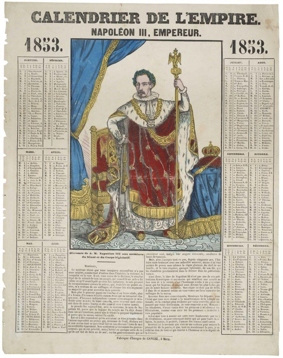 CALENDRIER DE L'EMPIRE. / NAPOLÉON III, EMPEREUR. / 1853. (titre inscrit)_0