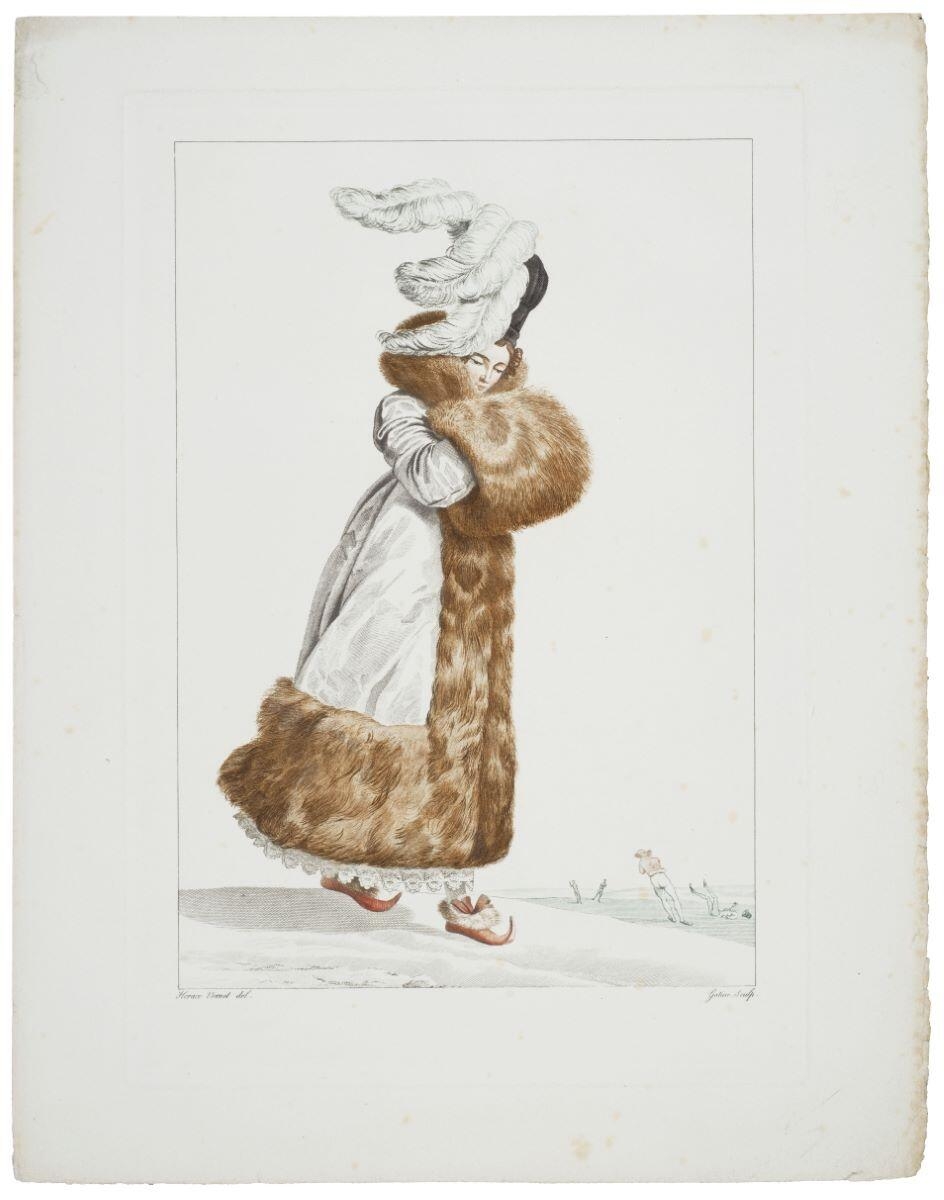 Femme patinant en manteau de fourrure et manchon (titre factice)_0