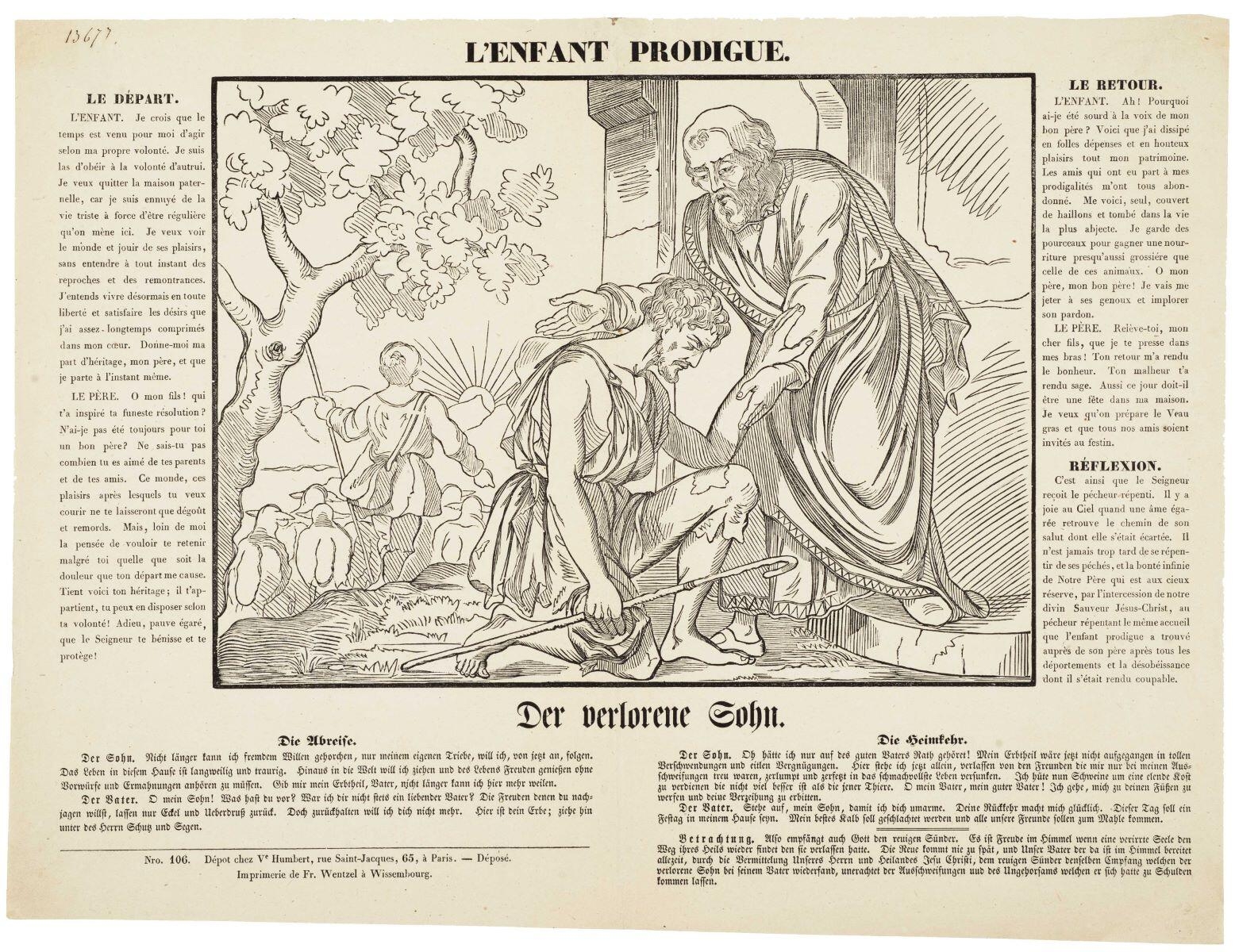 L'ENFANT PRODIGUE. Nro. 106. (titre inscrit fr., all.), Jean Frédéric Wentzel, 1859-1869