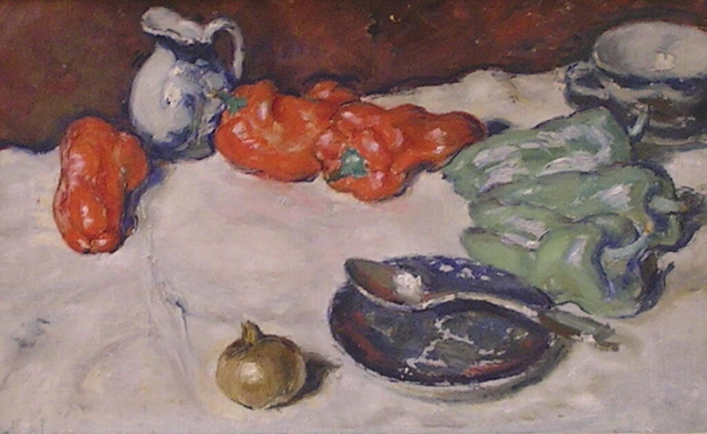 Vaisselle bleue et poivrons, Pierre Nilouss, 1933 vers