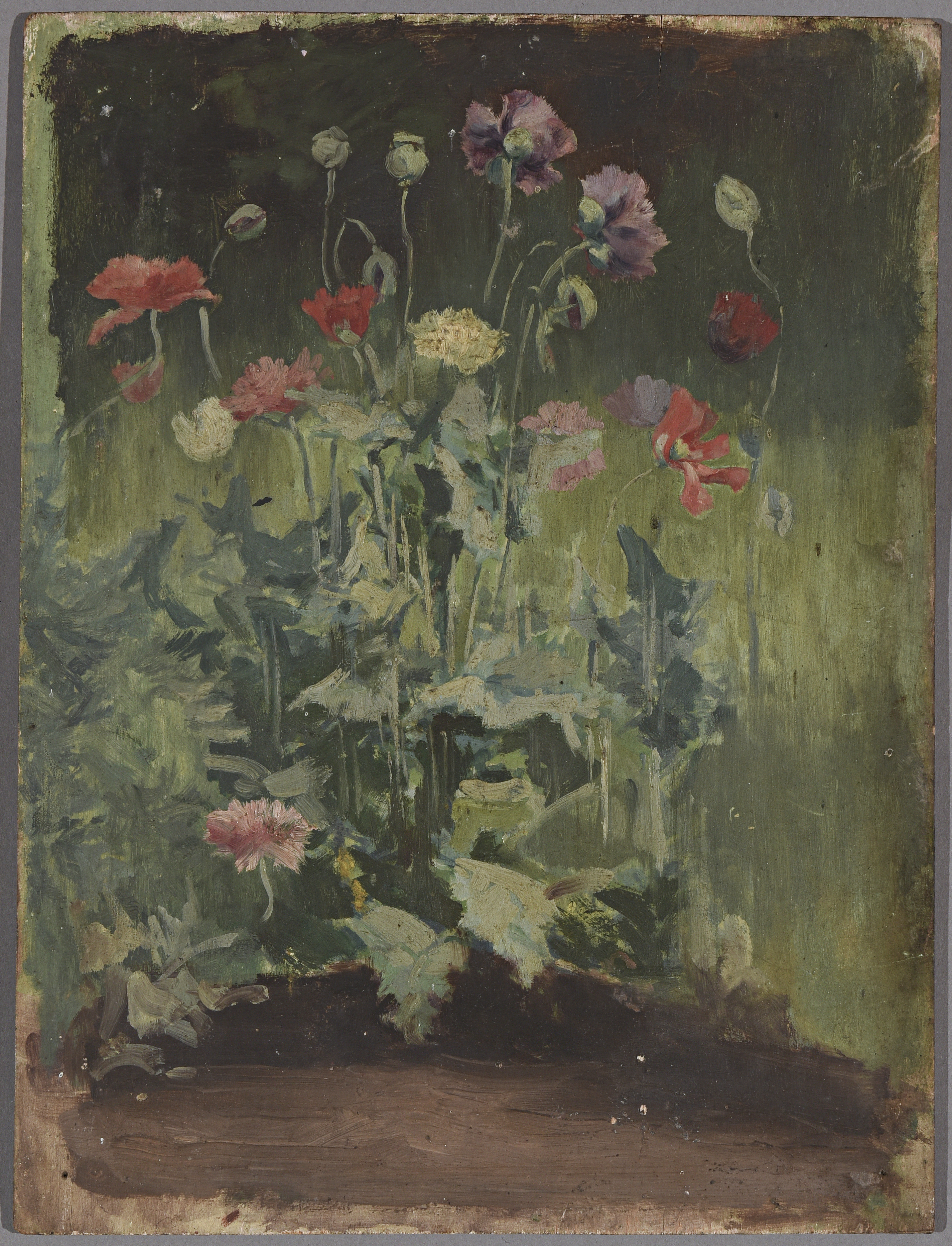 Panneau décoratif aux fleurs sur fond vert, Pierre Waidmann, 3e quart 19e siècle