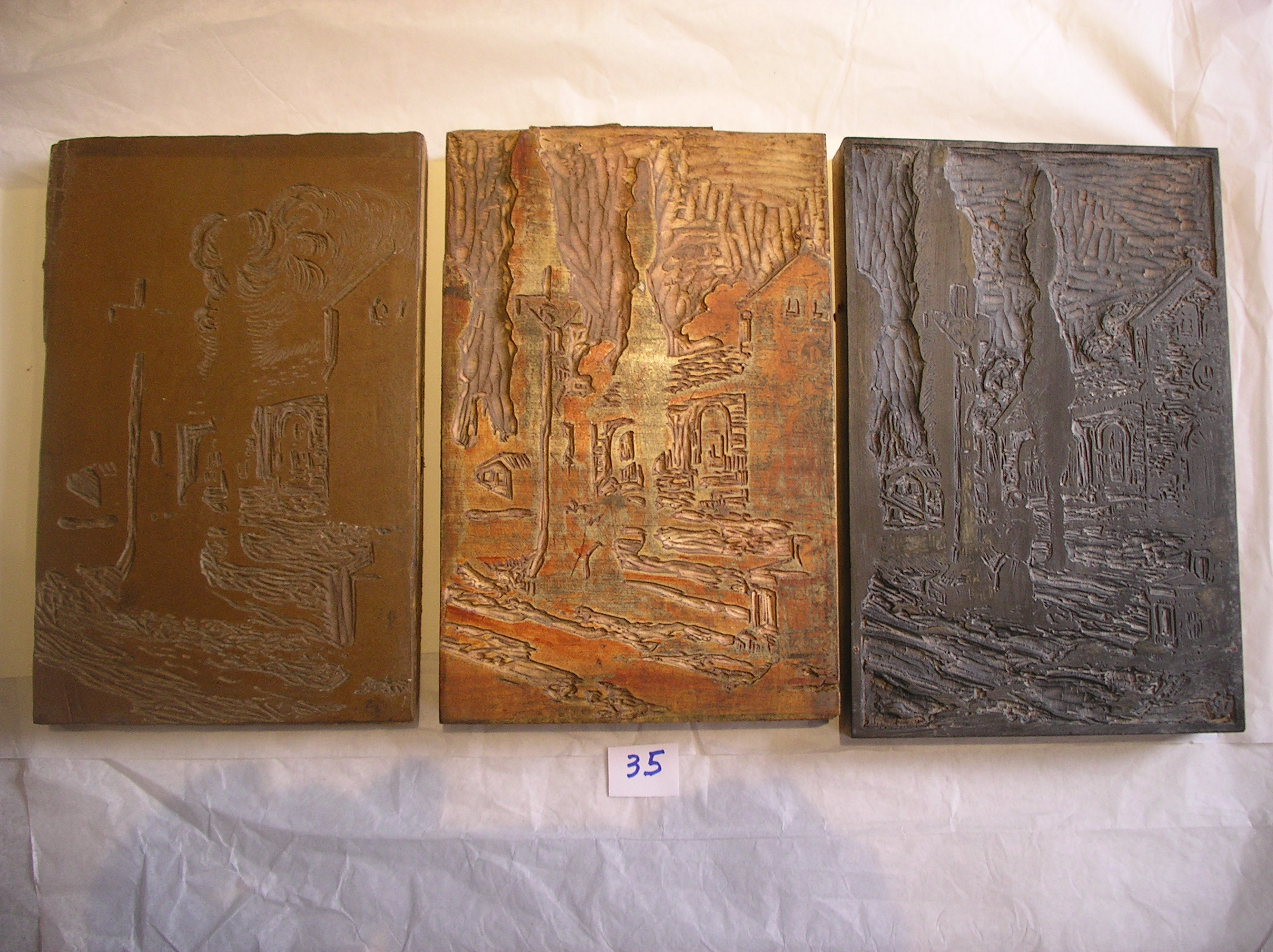 Lot de 4 matrices de plaque représentant Frère Soleil, Pierre Waidmann, 1932