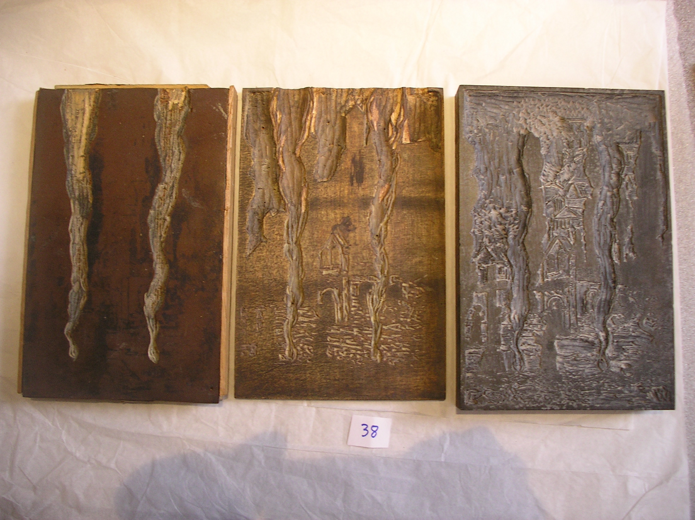 Lot de 3 matrices de plaque représentant Frère Feu, Pierre Waidmann, 1932