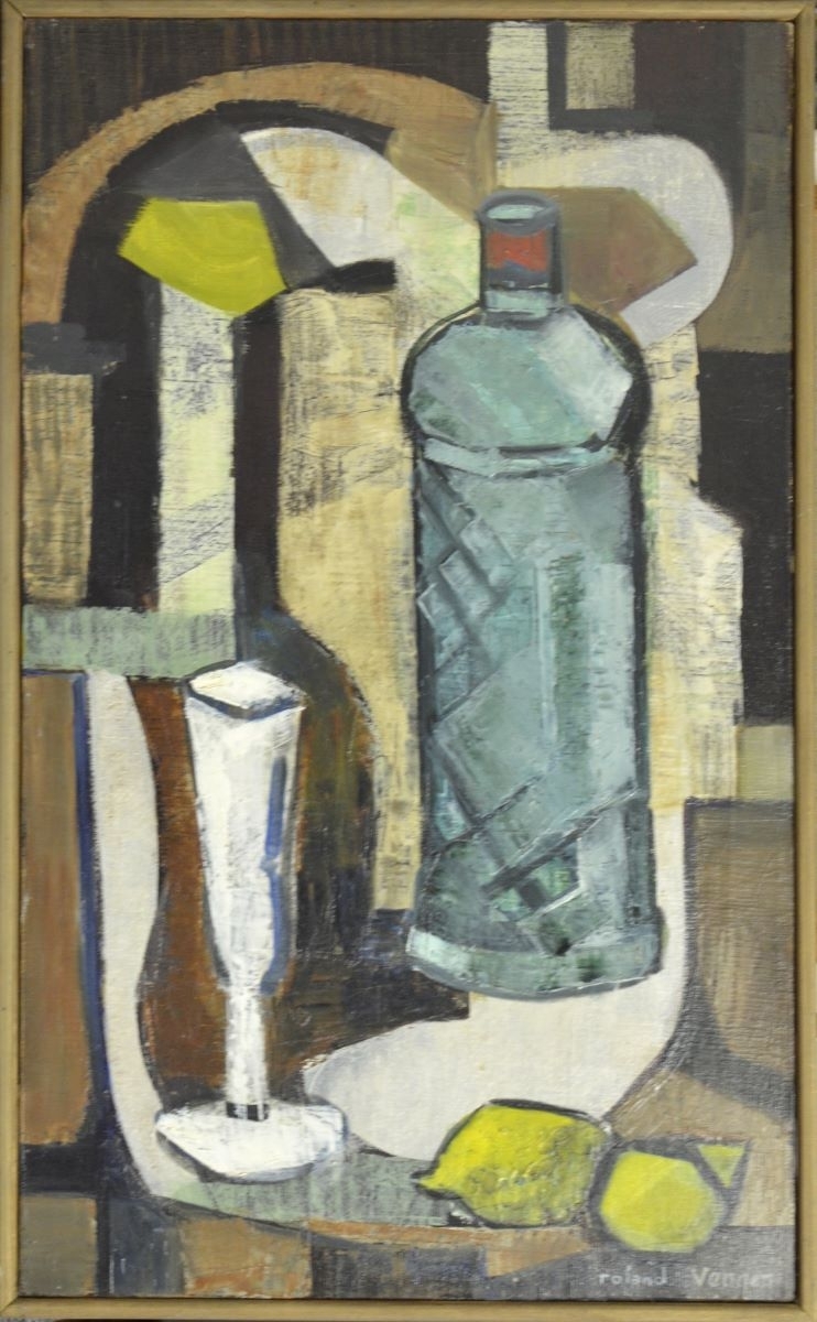 Nature morte à la bouteille et aux citrons (titre factice), Roland Venner, 1955 de