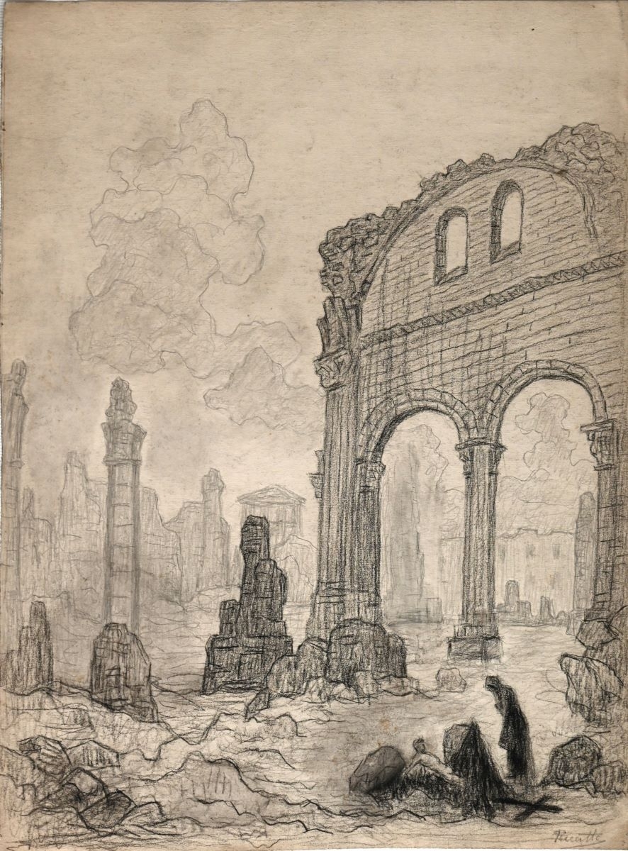 Saint-Dié, cathédrale en ruines I (titre factice), Charles Peccatte, 1945