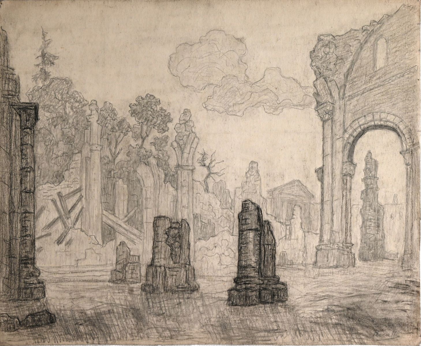Saint-Dié, cathédrale en ruines II (titre factice), Charles Peccatte, 1945