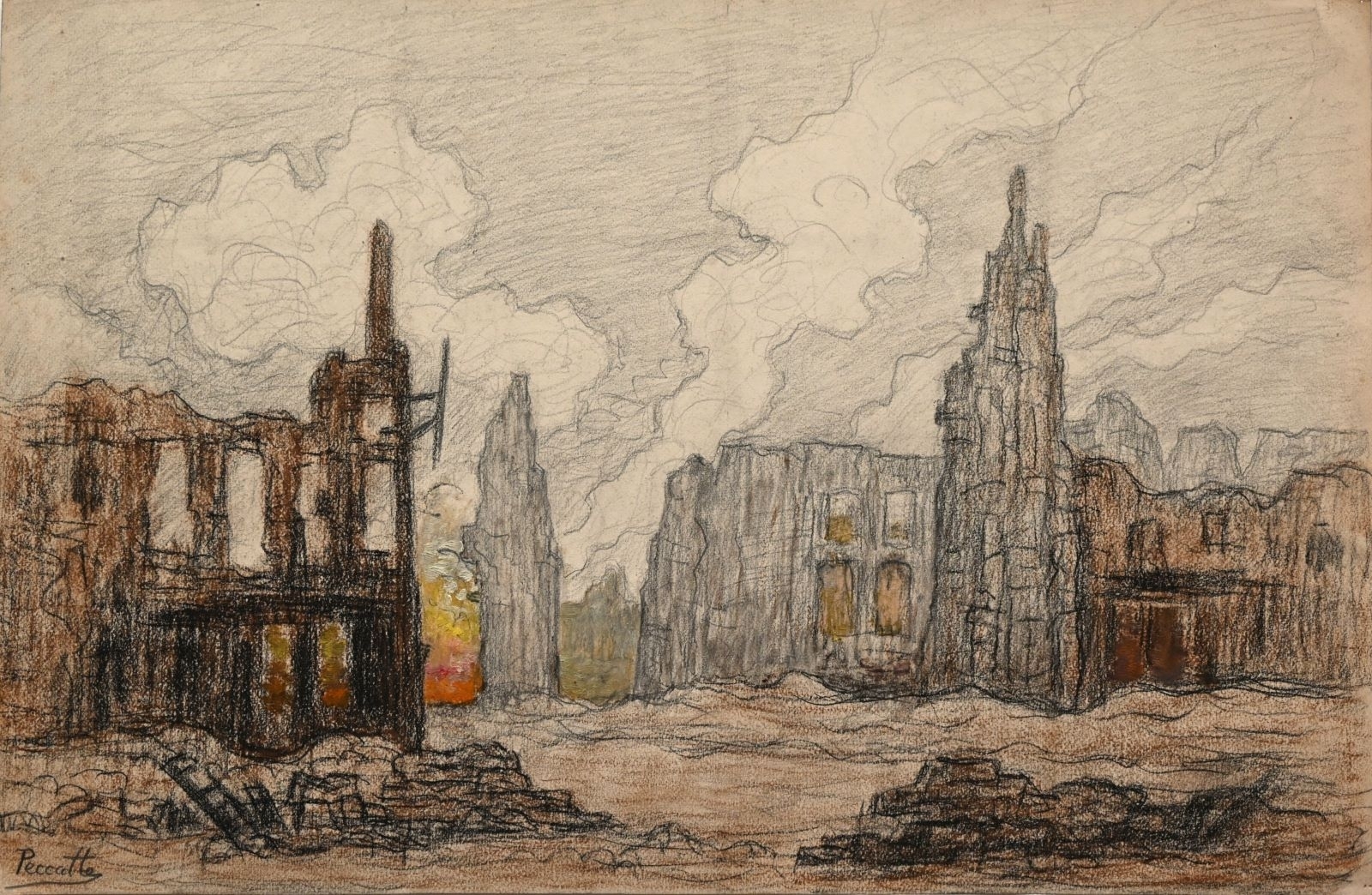 Saint-Dié, ruines et flammes II (titre factice), Charles Peccatte, 2e quart 20e siècle
