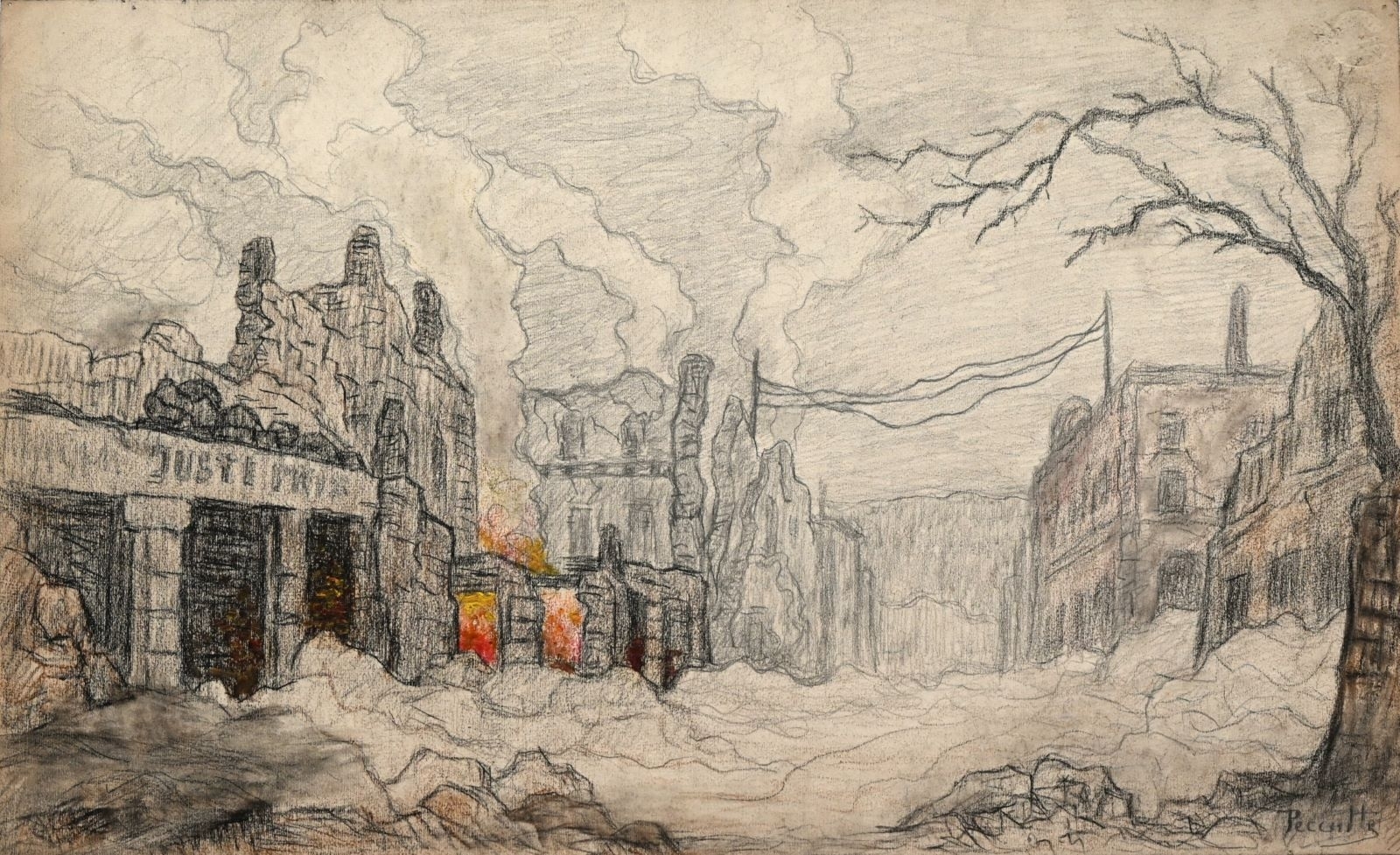 Saint-Dié, ruines et flammes III (titre factice), Charles Peccatte, 2e quart 20e siècle