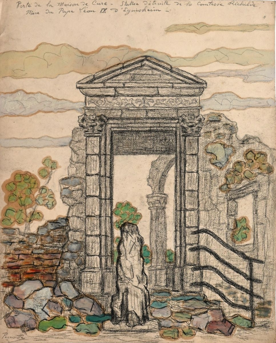 Saint-Dié, Porte de la maison de la Cure et statue de la Comtesse Richilde I (titre factice), Charles Peccatte, 1945