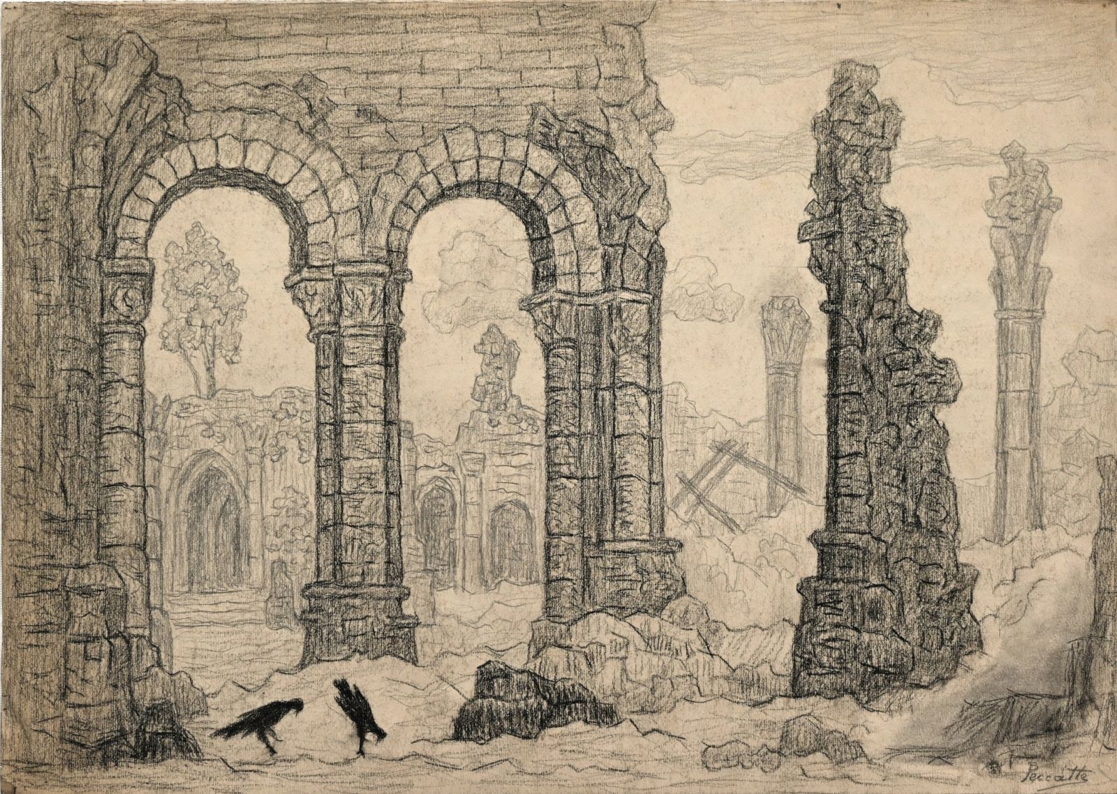 Saint-Dié, cathédrale en ruines III (titre factice), Charles Peccatte, 1945