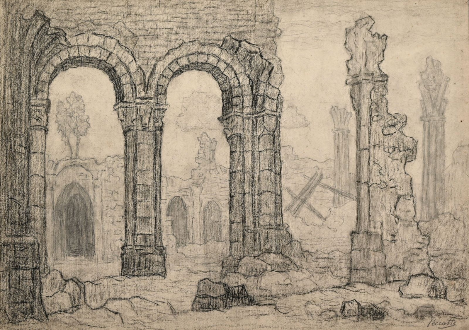 Saint-Dié, cathédrale en ruines V (titre factice), Charles Peccatte, 1945