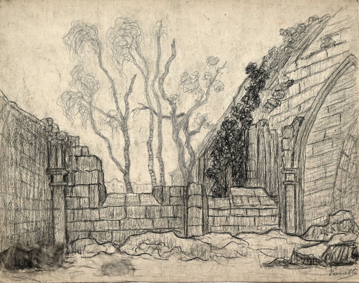 Cloître en ruine à Saint-Dié VII (titre factice), Charles Peccatte, 1945
