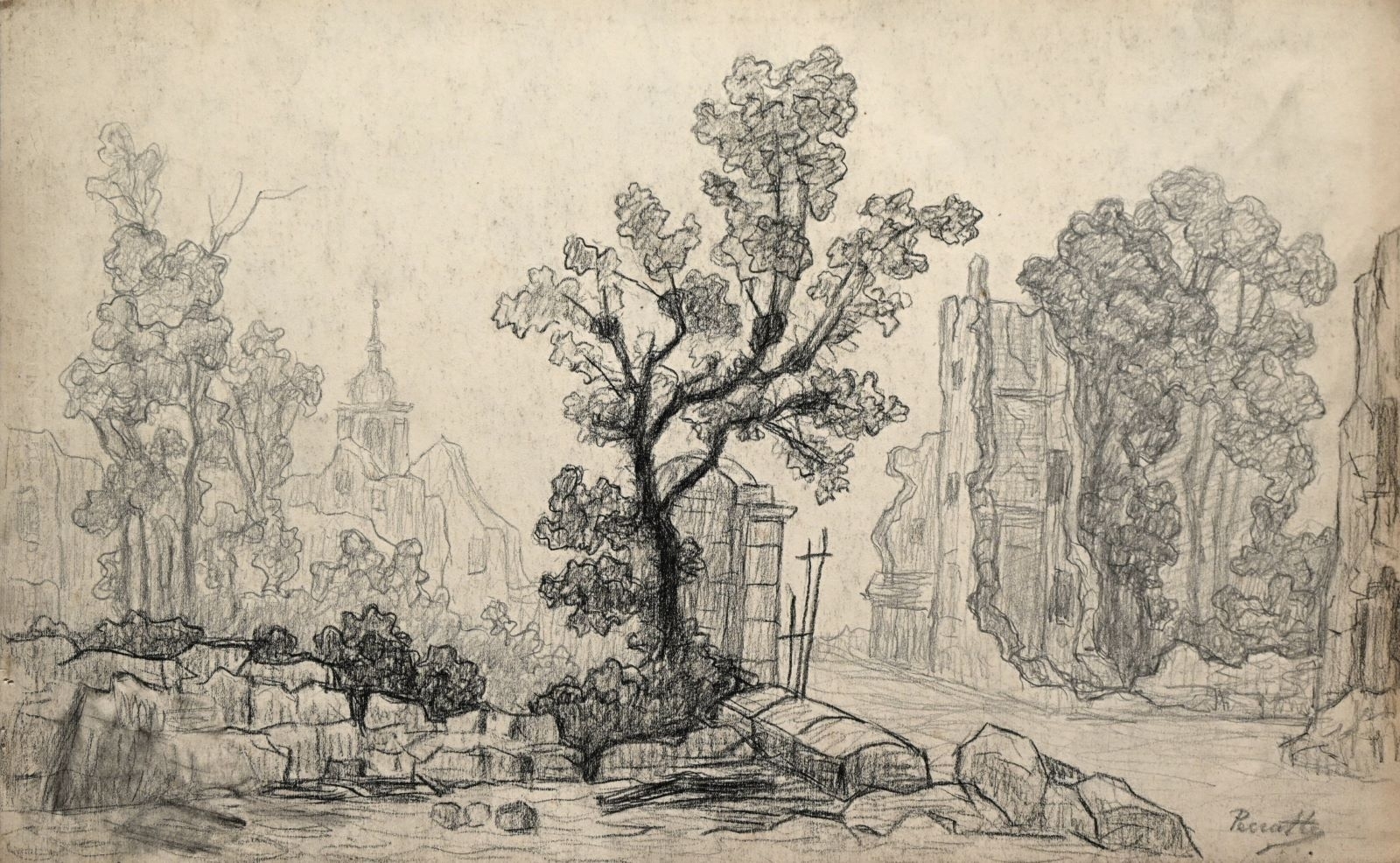 Saint-Dié ruines VIII (titre factice), Charles Peccatte, 1945