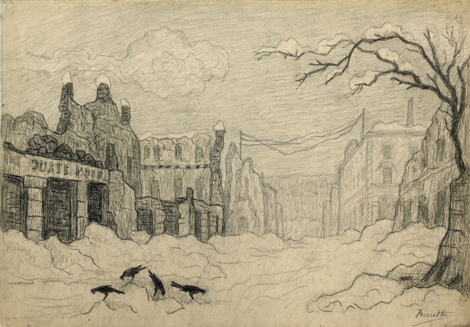 Ruines sous la neige à Saint-Dié II (titre factice), Charles Peccatte, 1945