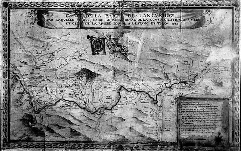 Carte de la partie du Languedoc par laquelle se doit faire le canal Royal de la communication des mers et celui de la rivière Aude à  l'estang de Thau 1668_0