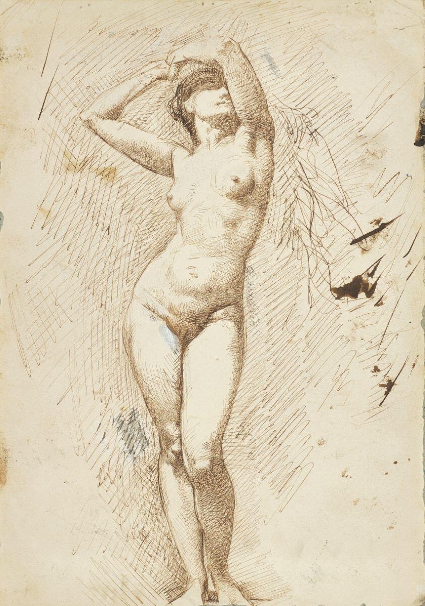 Académie, femme nue debout, François-Nicolas Chifflart, 1850 de,1899 à