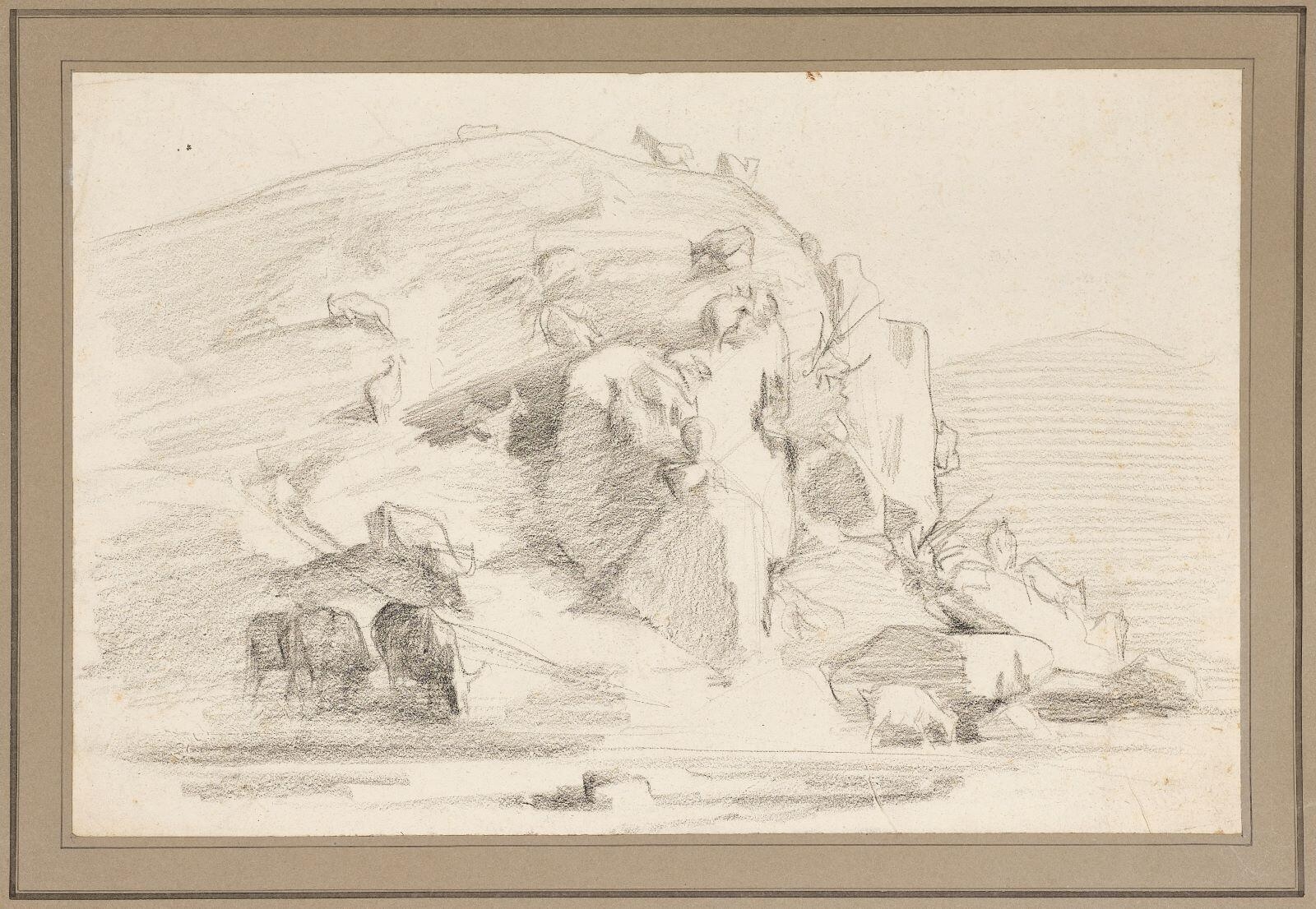 Paysage de campagne romaine avec troupeau de chèvres, François-Nicolas Chifflart, 1850 vers