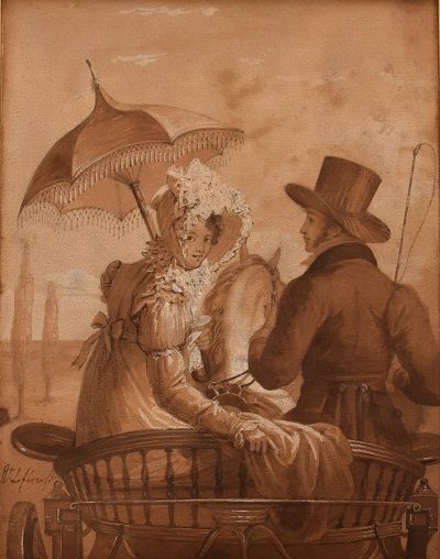 Un jeune homme et une jeune femme dans un tilbury, Robert Lefevre
