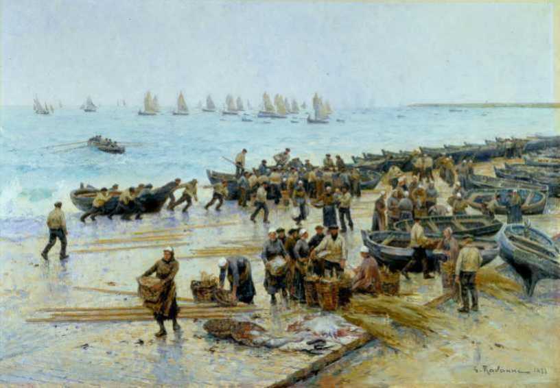 Vente du poisson à Grandcamp, Léon Gustave Ravanne, 1899