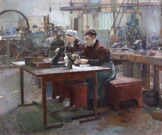 Atelier de taille de faux-diamants au Prè-Saint-Gervais (Intérieur d'Usine), Jules Adler, 1893