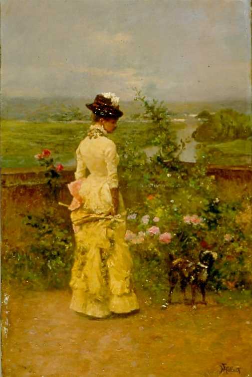 Femme au chien, Ferdinand Heilbuth, 19e siècle