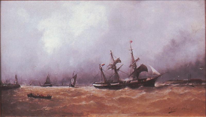 Trois-mâts vent arrière rentrant au port_0