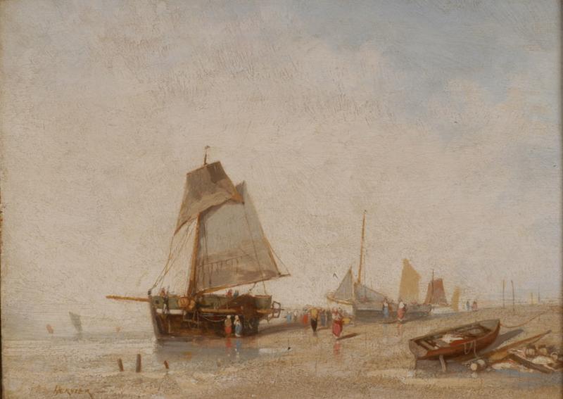Bateau au bord de la plage, Louis Adolphe Hervier, 2e quart 19e siècle, 2e moitié 19e siècle