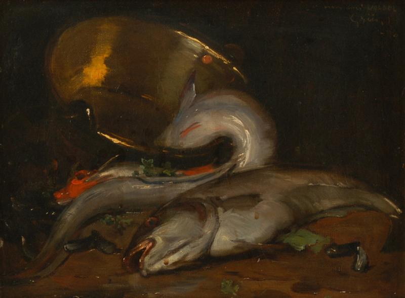 Nature morte à la bassine de cuivre et poissons_0