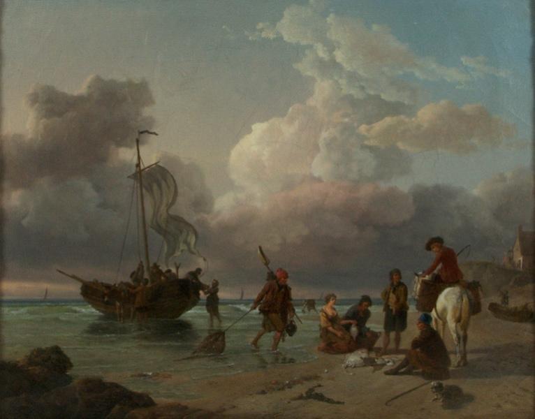 Scène de plage avec pêcheurs_0